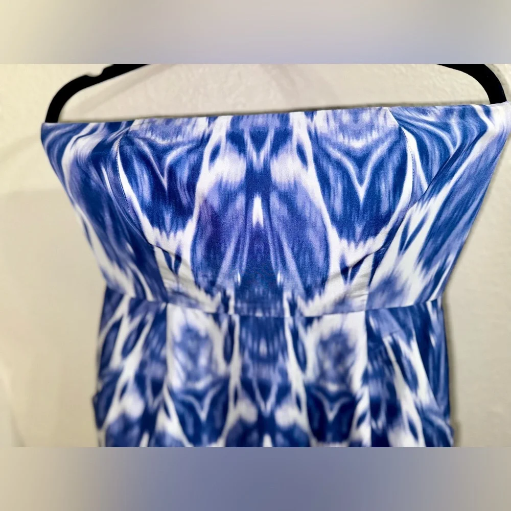 J.Crew Silk Ikat Strapless Mini Dress‎ Blue White Coastal Chic Boho-Small